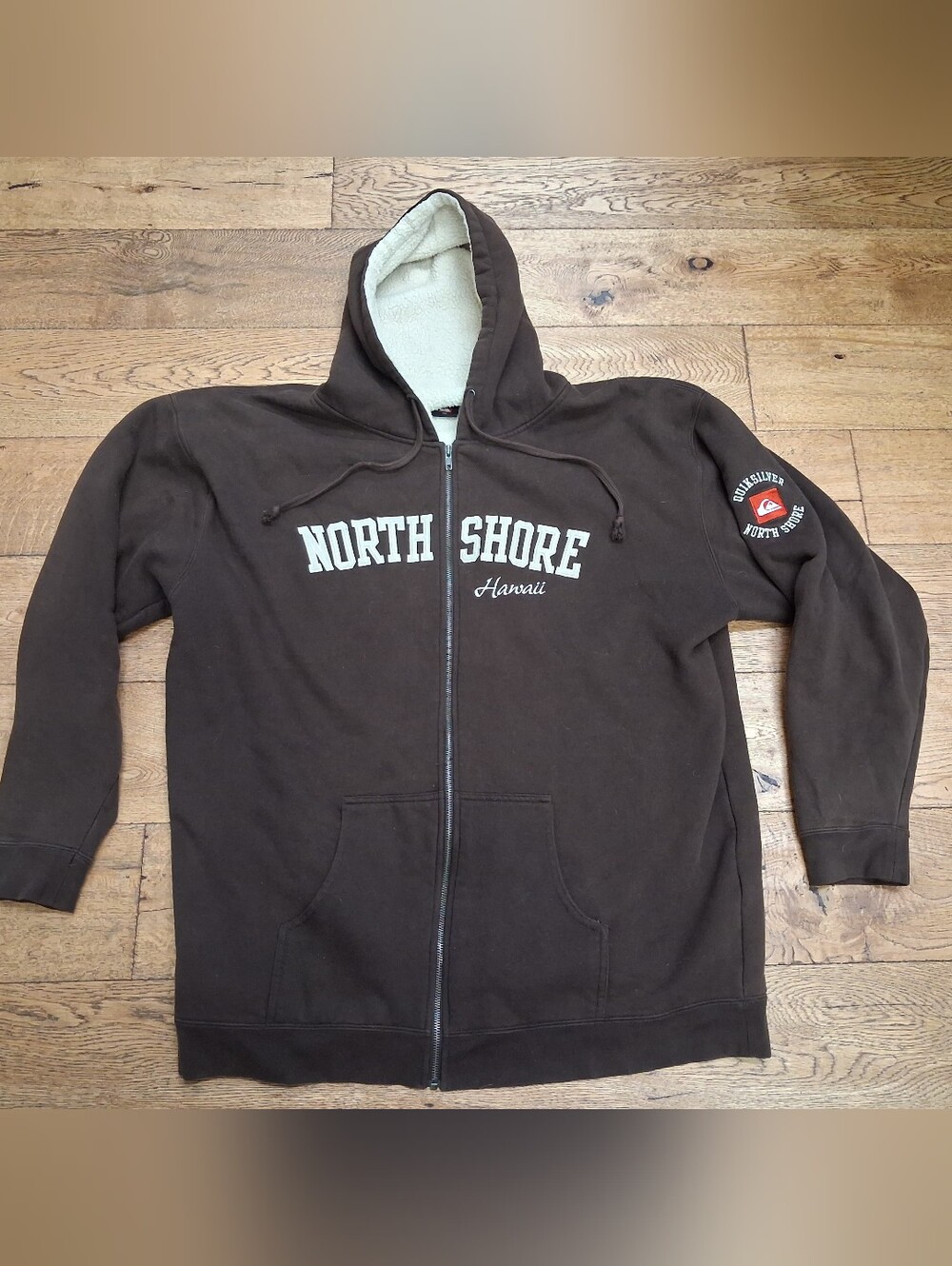 VTG Y2K QUIKSILVER North Shore Hawaii Hoodie Jacket 2XL Mens Sherpa Fleece Lined